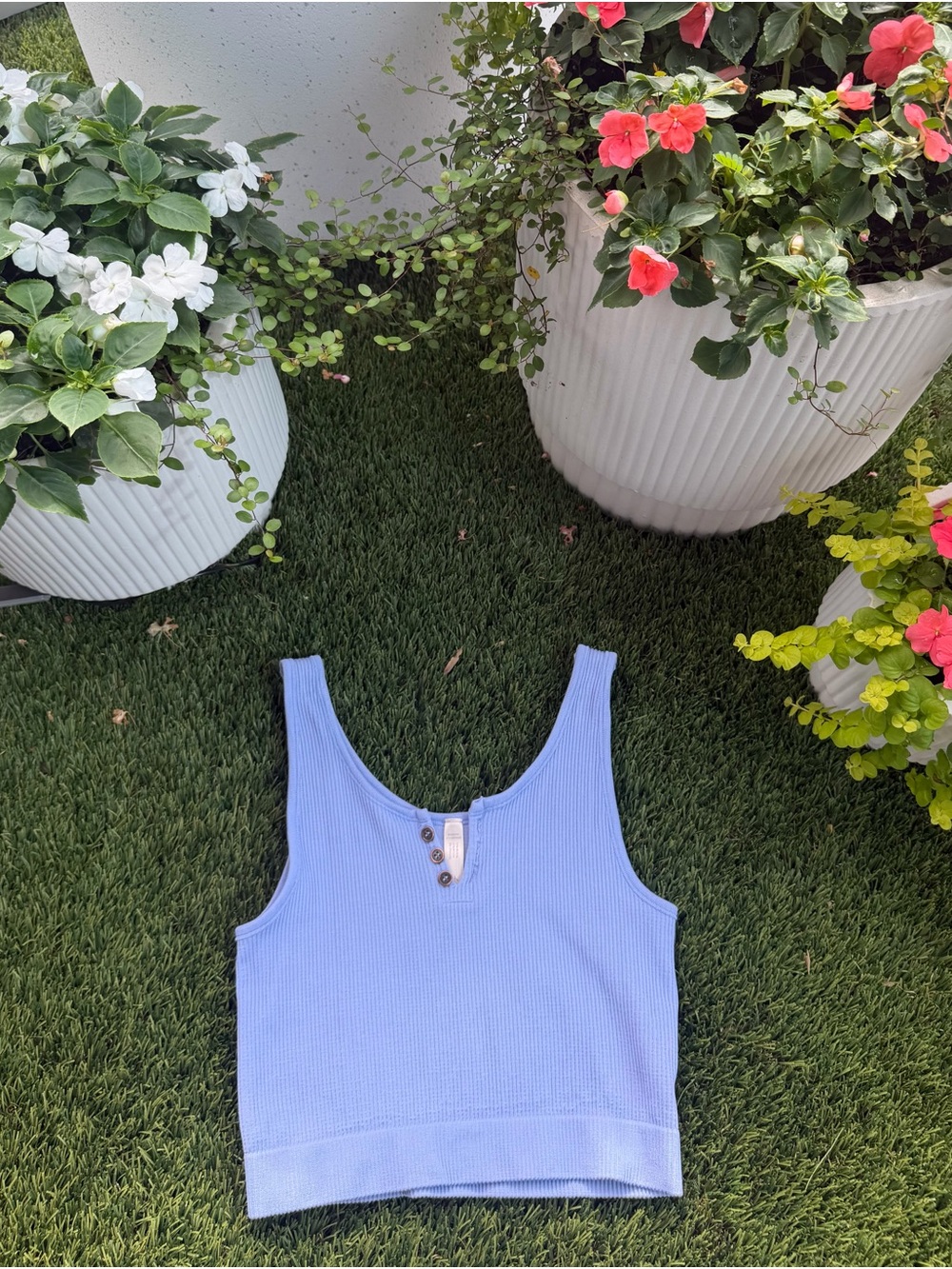 💙 By Together Seamless Ribbed Henley Brami Tank | Sky Blue Crop Top